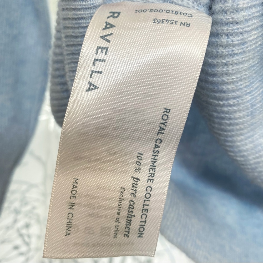 RAVELLA Camilla iced blue crewneck round neck ribbed cashmere sweater top - Picture 6 of 9